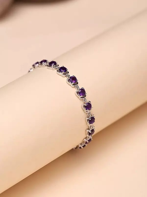 Round Shape Faceted Amethyst Gemstone Bracelet