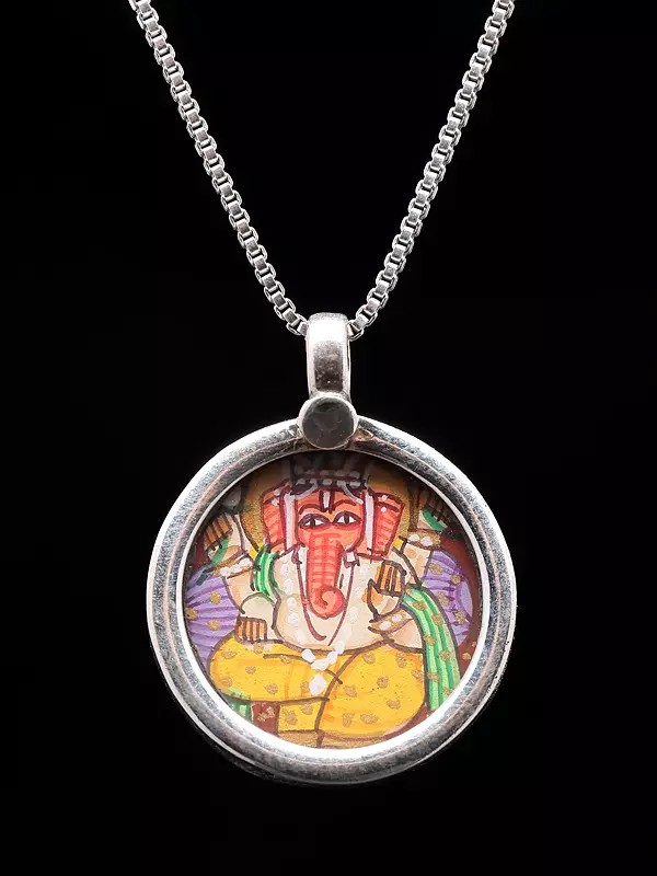 Hand-Painted Chaturbhuja Ganesha Pendant