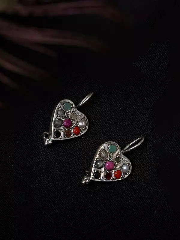 Heart Shape Navaratna Earrings