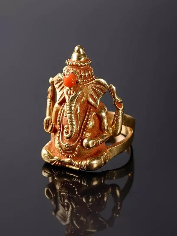 Coral-Crested Ganesha Ring