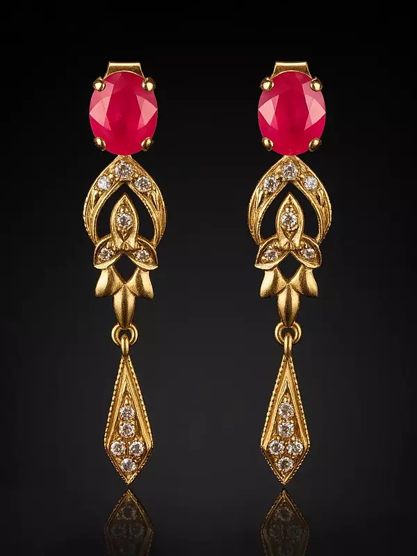 Faceted Ruby Earrings with Diamonds