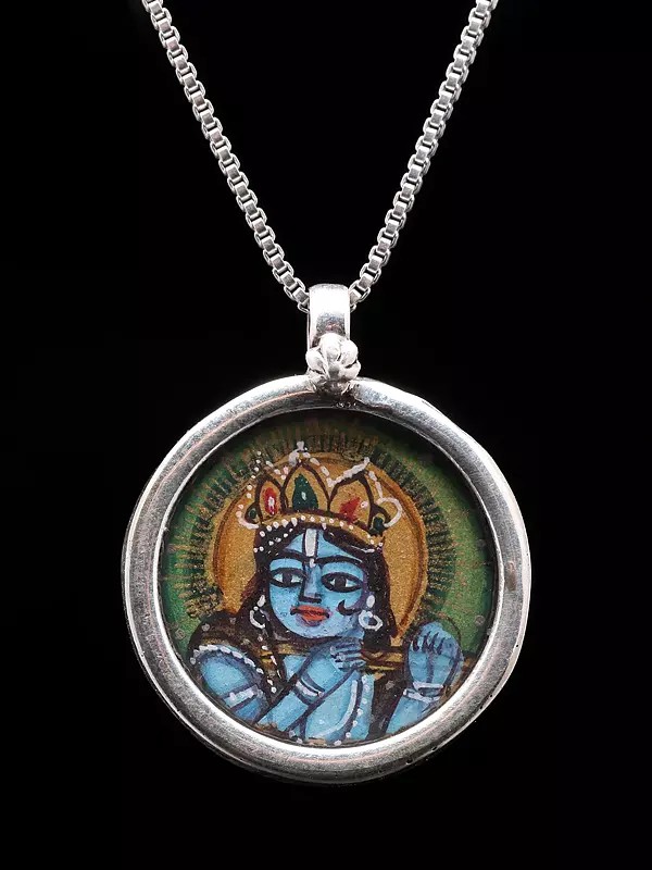 Round Shape Hand-Painted Shri Krishna Pendant