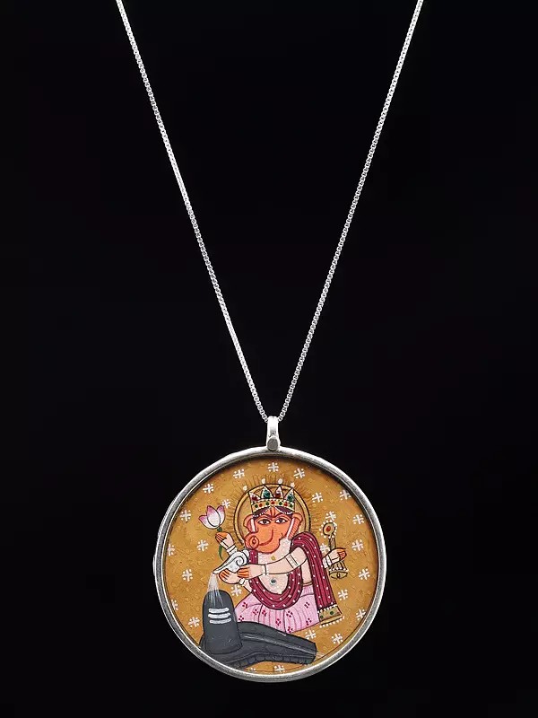 Hand-Painted Lord Ganesha (Ganesha Worshipping Lord Shiva) Pendant