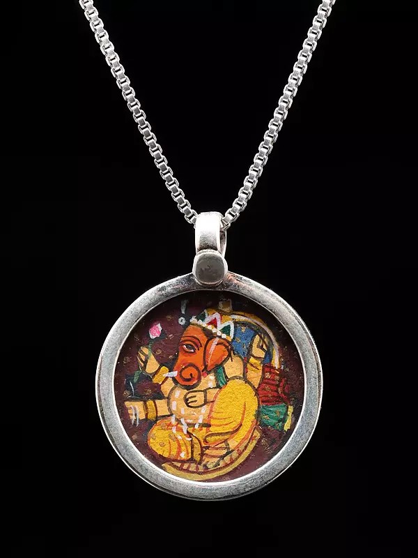 Hand Painted Lord Ganesha Sterling Silver Pendant