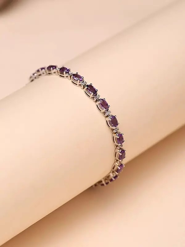 Oval Shape Faceted Amethyst Tennis Bracelet