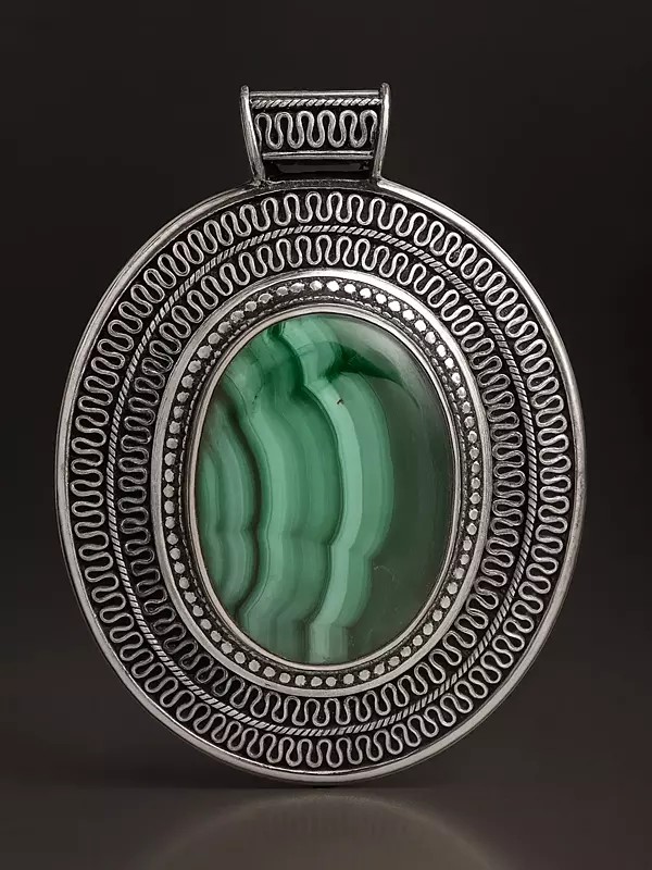 Malachite Large Pendant with Filigree