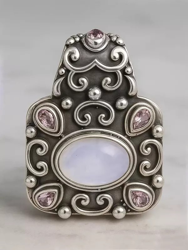 Faceted Rainbow Moonstone and Amethyst Pendant