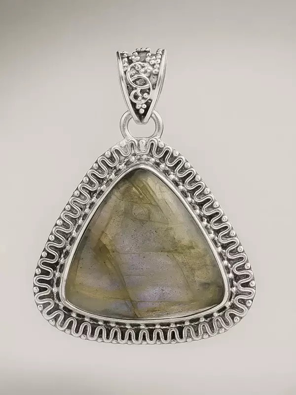 Gemstone Triangle Pendant with Filigree