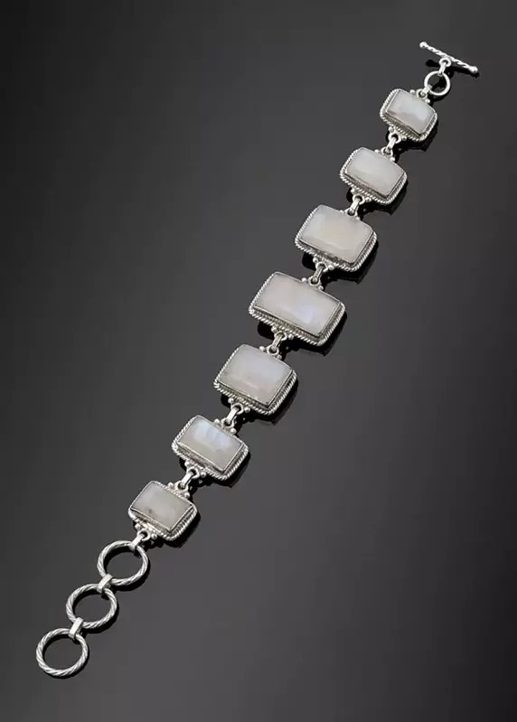 Sterling Bracelet Studded with Rainbow Moonstone