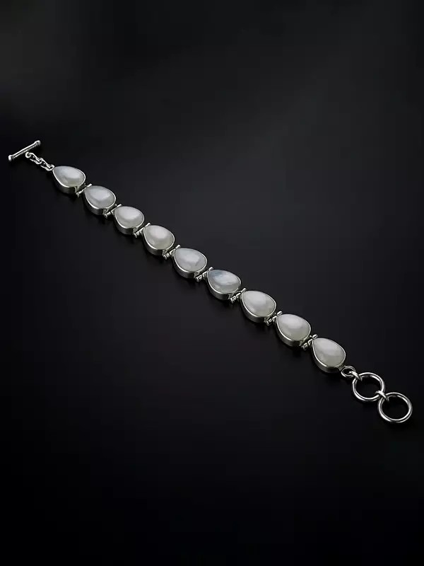 Rainbow-Moonstone Studded Sterling Silver Bracelet