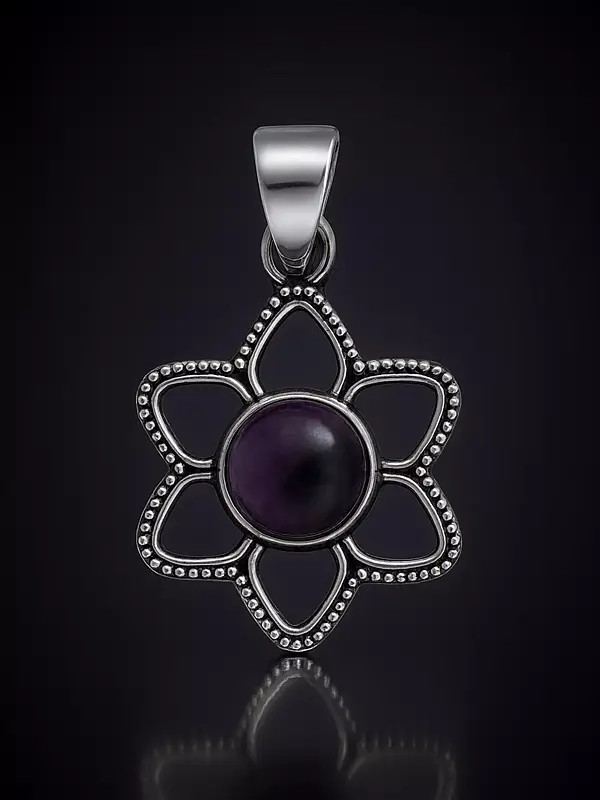Sterling Silver Pendant Studded with Faceted Precious Gemstone