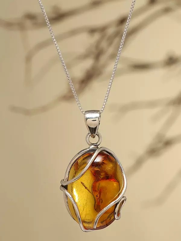 Sterling Silver Wire Wrapped Baltic Amber Pendant