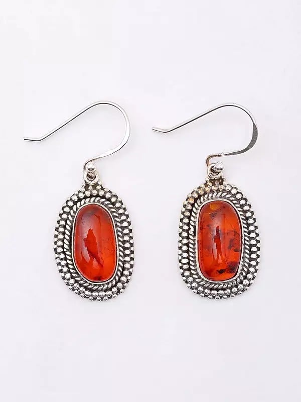 Oval Shape Baltic Amber Hook Earrings