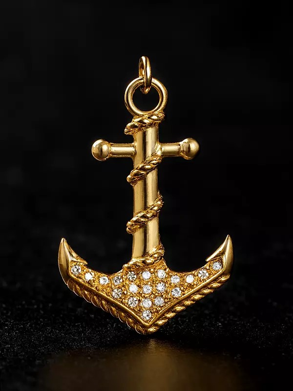 Gold Plated Sterling Silver Anchor Pendant with Diamond
