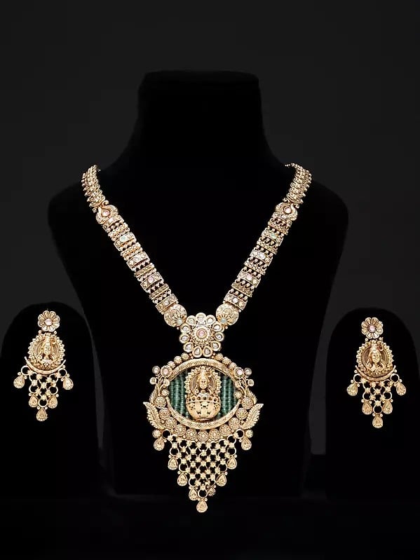 Traditional Lord Shiva Copper Long Necklace Set with Earrings