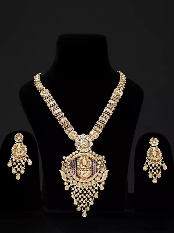 Traditional Lord Shiva Copper Long Necklace Set with Earrings