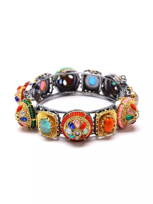 Multiple Real Gemstone Openable Bangle