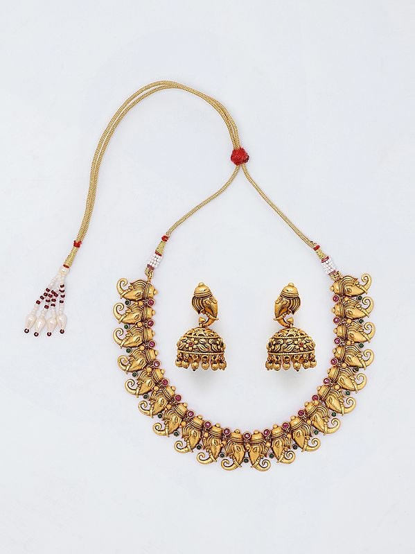 Traditional Ganesha Necklace and Earrings Set