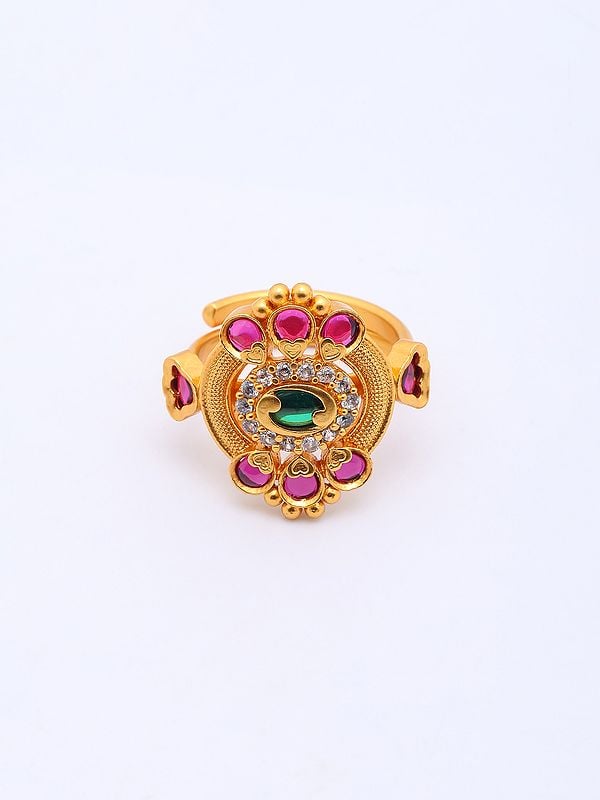 Stone Studded Brass Adjustable Ring