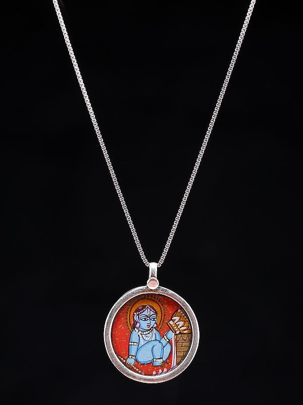 Round Shape Hand-Painted Bal Krishna Pendant