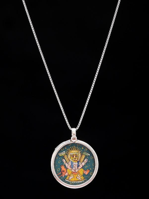 Hand-Painted Lord Narasimha Round Shape Pendant