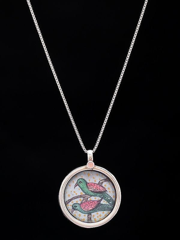 Hand-Painted Dual Parrot Pendant