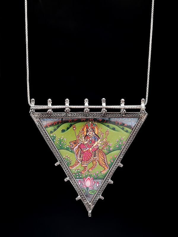 Triangle Shape Hand-Painted Goddess Durga Pendant