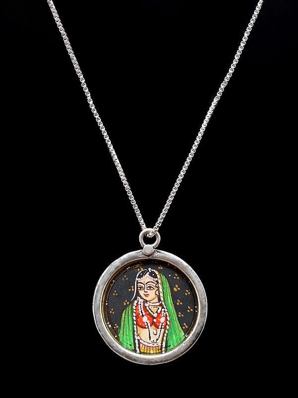 Hand-Painted Indian Woman Round Shape Pendant