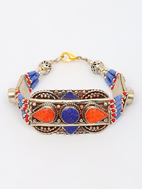 Tibetan Style Bracelet with Studded Stones and Beads