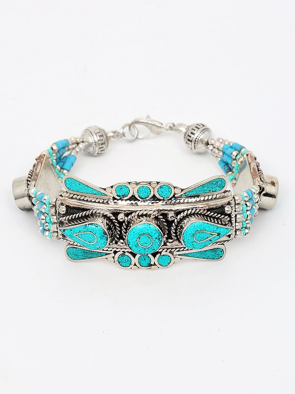 Tribal Tibetan Bracelet with Inlay Work and Beads