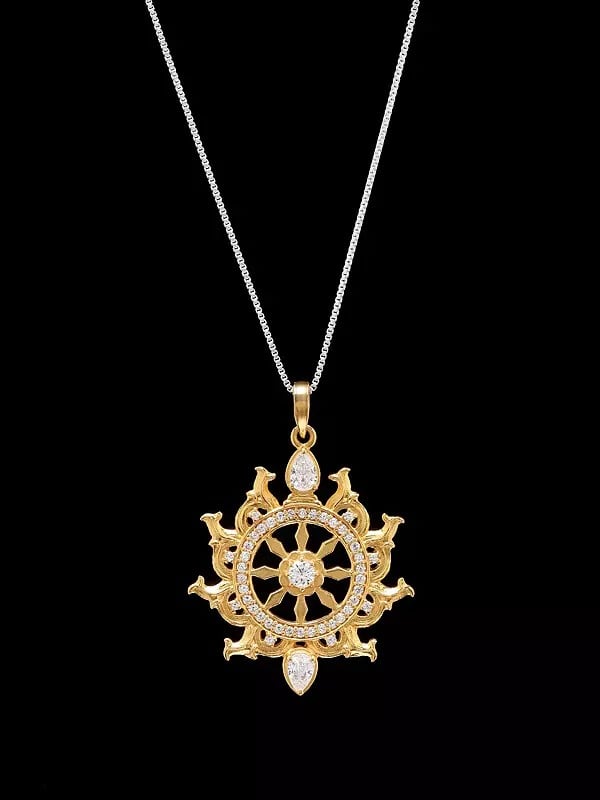 Sterling Silver Sudarshan Chakra Pendant with Cubic Zirconia