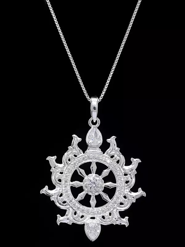 Sterling Silver Sudarshan Chakra Pendant with Cubic Zirconia