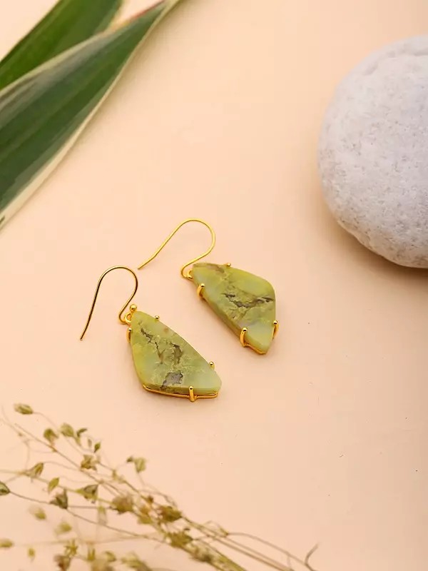 Green Opal Gemstone Hook Earrings