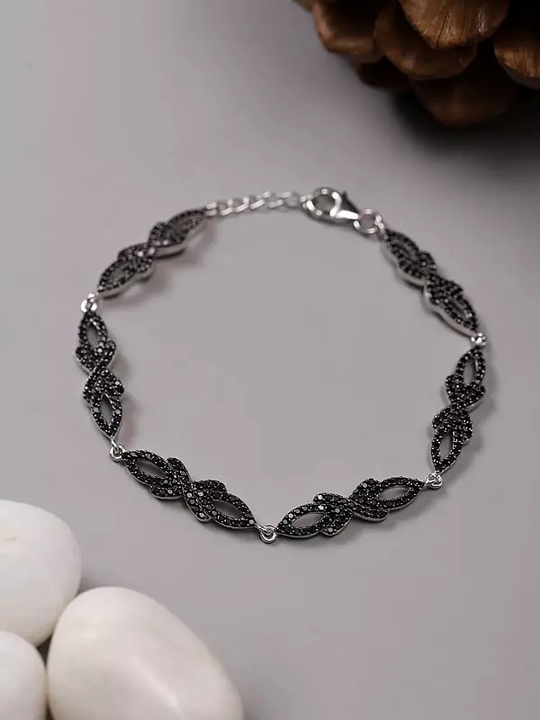 Sterling Silver Bracelet with Black Spinel Gemstone