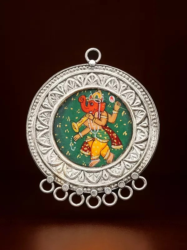 Hand-Painted Chaturbhuja Lord Ganesha Pendant
