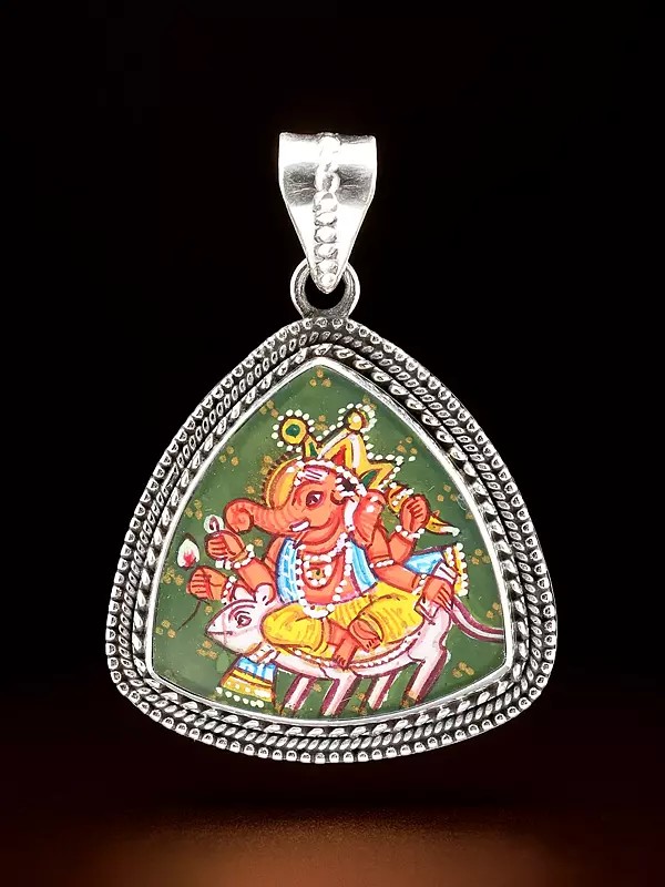 Triangle Shape Hand-Painted Chaturbhuja Lord Ganesha Pendant