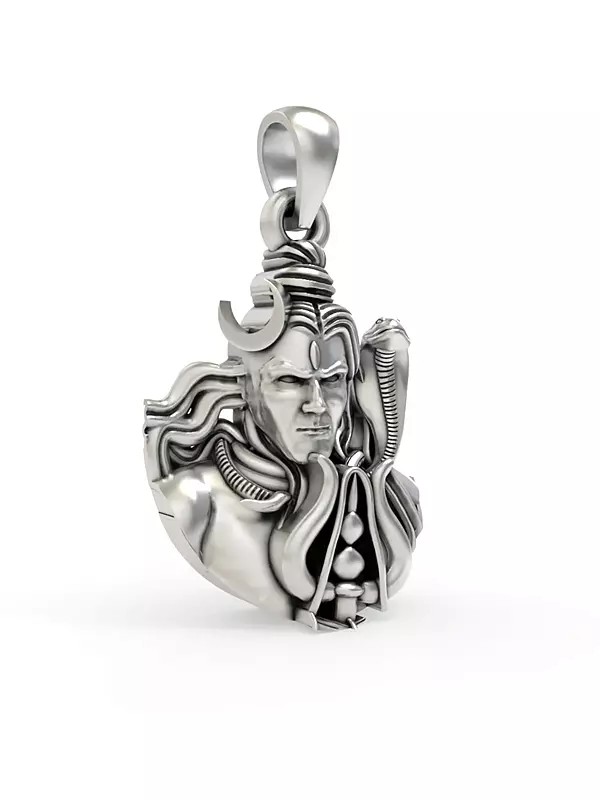 Sterling Silver Lord Shiva Bust Pendant