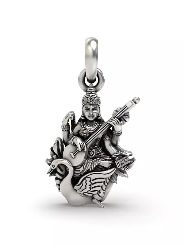 Goddess Saraswati Sterling Silver Pendant