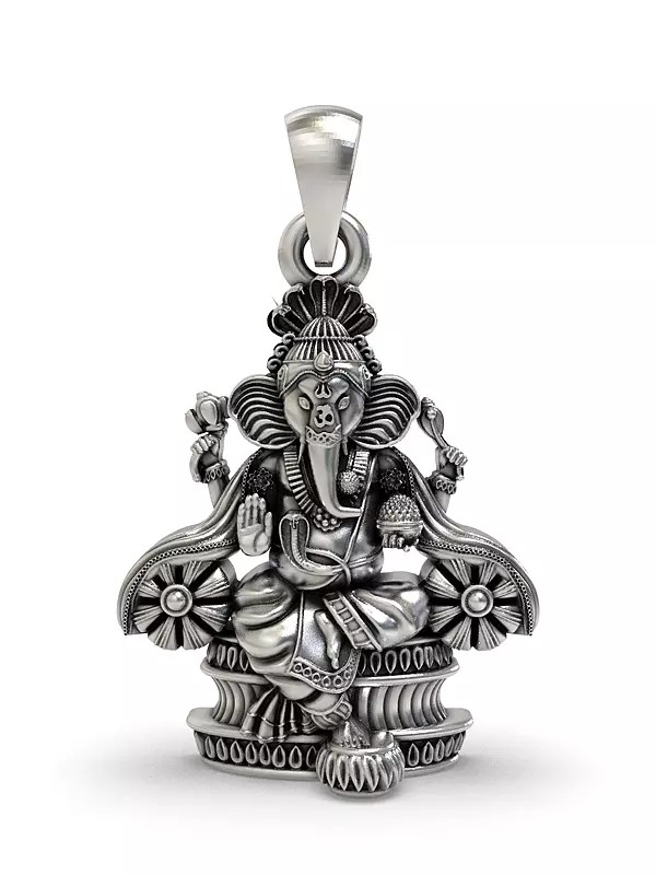 Sterling Silver Chaturbhuja Lord Ganesha Pendant