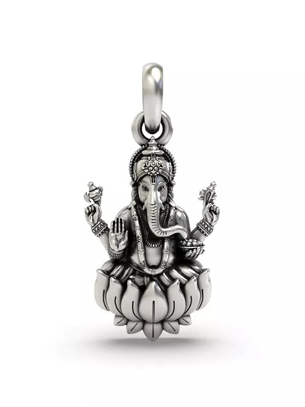 Chaturbhuja Lord Ganesha Seated on Lotus Pendant