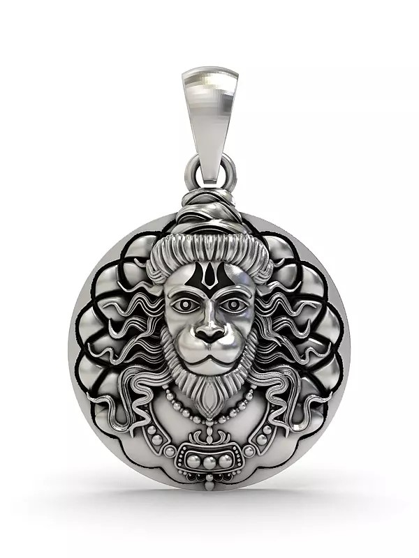 Round Shape Lord Hanuman Stelring Silver Pendant