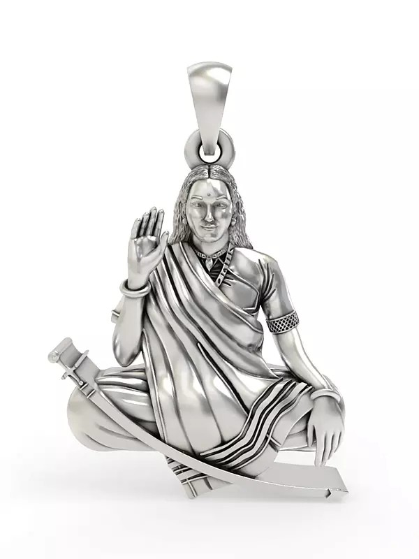 Seated Mogal Maa Sterling Silver Pendant (Rare Goddess of India)