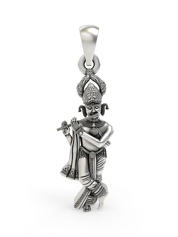 Fluting Krishna Sterling Silver Pendant