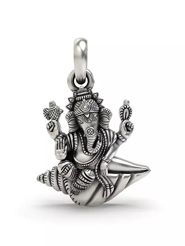 Sterling Silver Ganesha on Conch Pendant