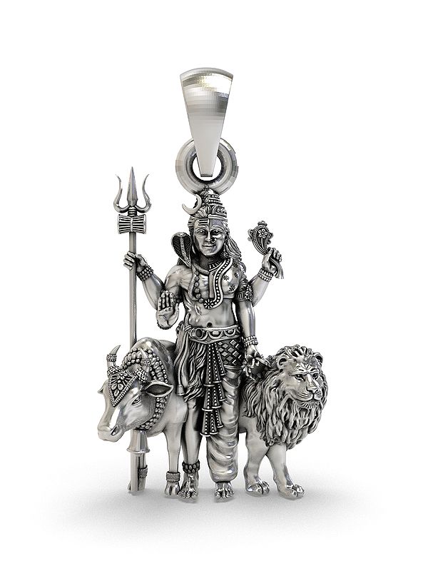 Ardhanarishvara Idol (Shiva-Shakti) with Nandi and Lion