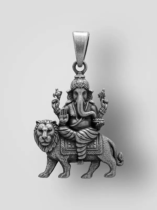 Lord Ganesha Seated on Lion Pendant