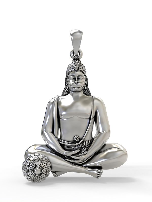Meditating Lord Hanuman Sterling Silver Pendant