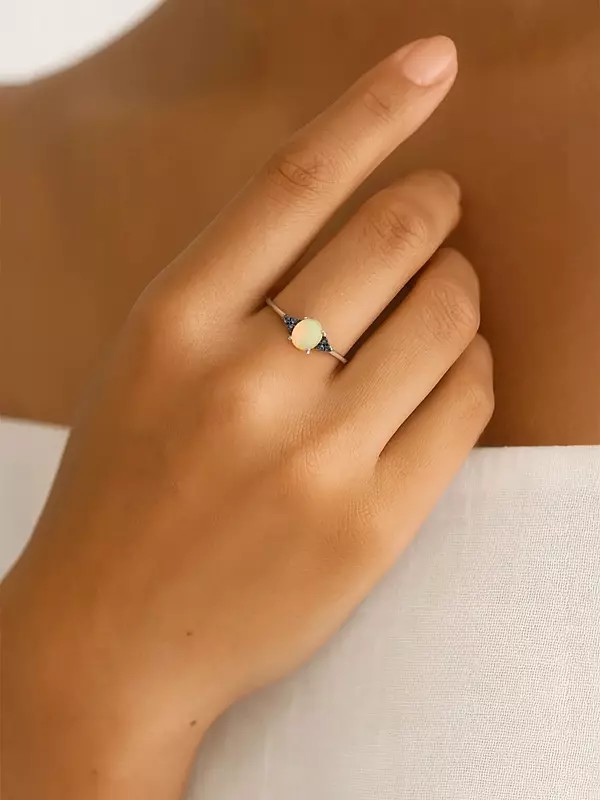 Oval Cut Cabochon Ethiopian Opal Ring