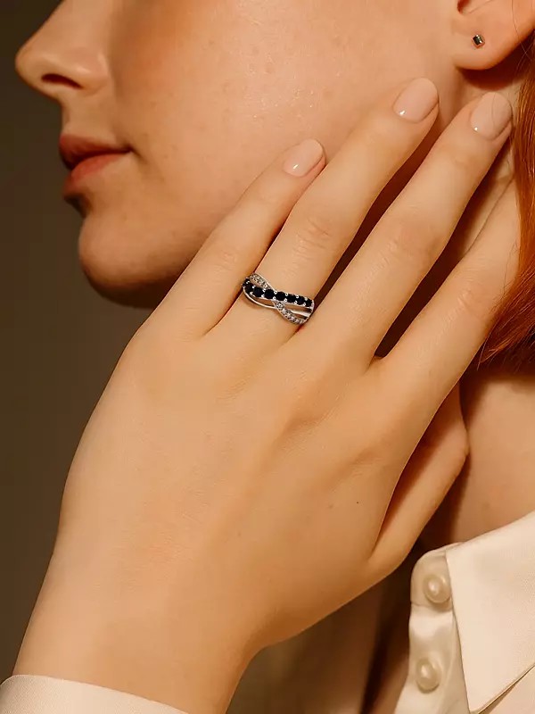 Designer Sterling Silver Ring with Faceted Blue Sapphire