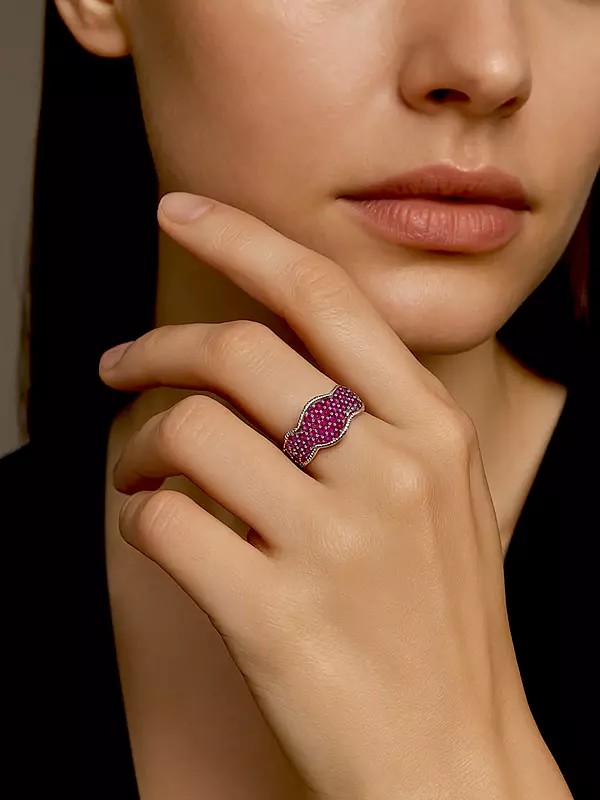 Sterling Silver Ring with Faceted Ruby Gemstones